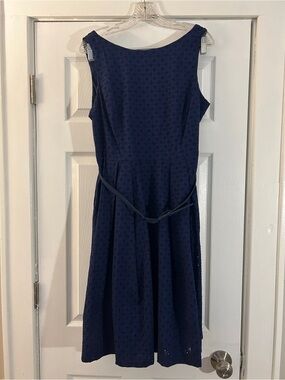 Navy Eyelet Midi Dress